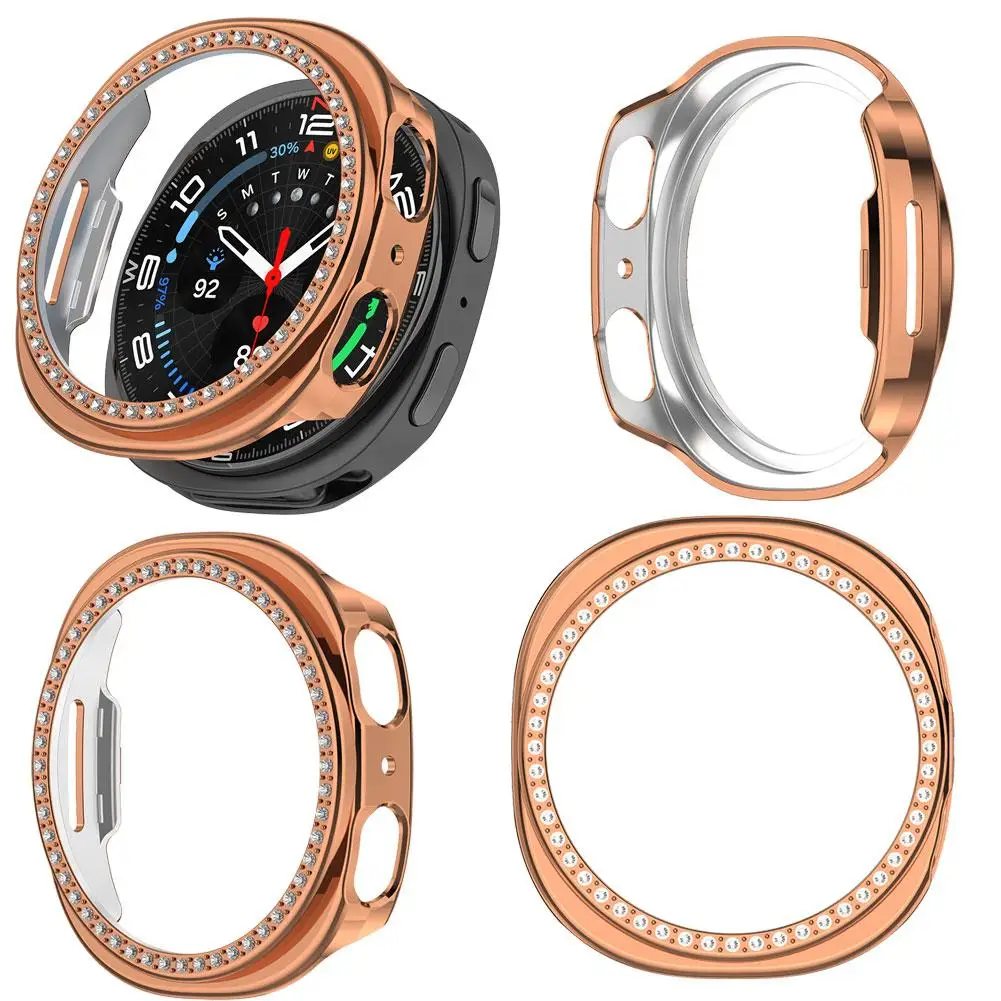 Single Row Diamond Hollow Protector Case For Samsung Galaxy Watch8 Hard Bumper Diamond Cover For Galaxy Watch 8 Protector Shell