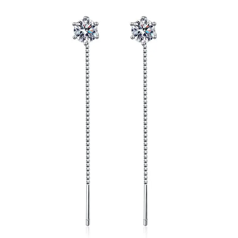 

0.5-1CT Moissanite Earrings S925 Sterling Silver earring with White Gold Ear Wire Line Drop Earring Hoop Wedding Fine Jewelry
