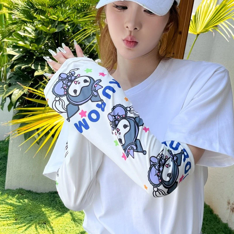 Sanrio Cinnamoroll Kuromi Anti-UV Sun Protection Arm Covers Outdoor Cycling Running Fishing Driving Kawaii Ice Silk Arm Sleeves