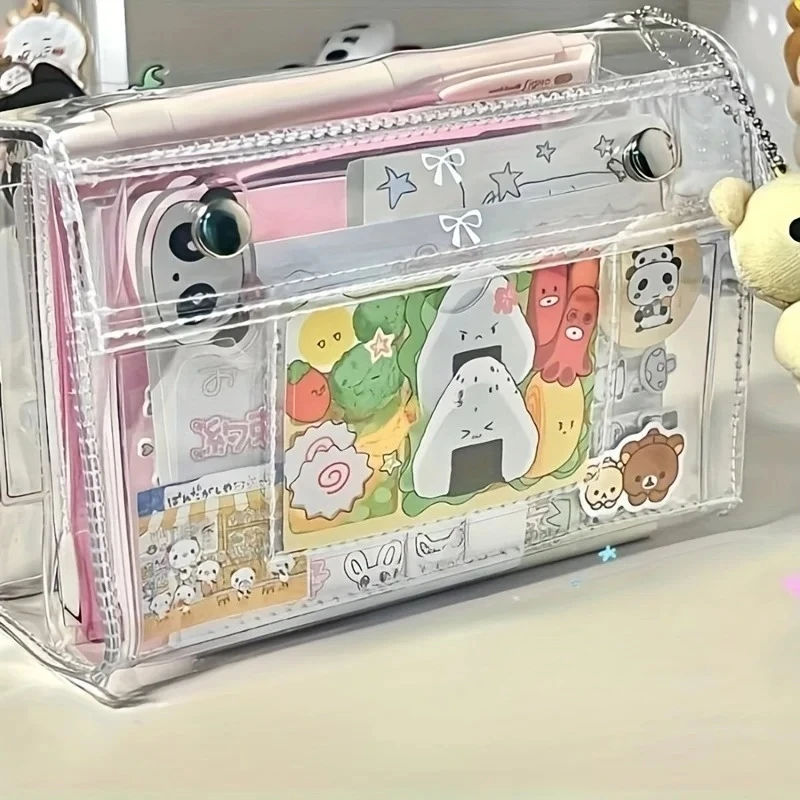 4-lagiges, transparentes Federmäppchen, großes Fassungsvermögen, wasserdichtes PVC-Federmäppchen, Aufbewahrungsbox für Schüler, schlichte, multifunktionale Kosmetiktasche.