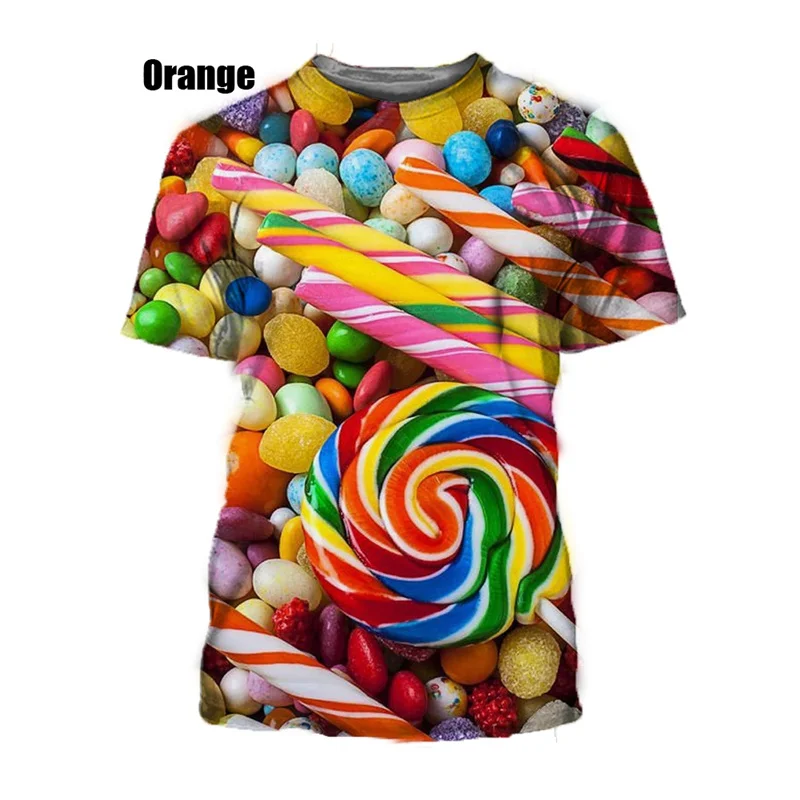 New Summer 3D Sweets Candy Printing T Shirt Skittles Marshmallow Graphic T-shirts For Men Funny Y2k Short Sleeves Tee Shirts Top