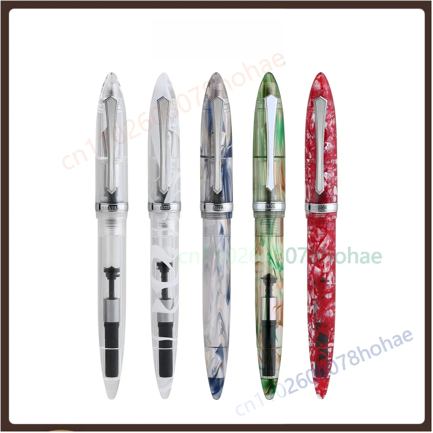 For PENBBS 480 Premium Fountain Pen Imported Resin Barrel Broad Tip Student Adult Calligraphy Gift Box Pack Pen（Bright Chrome）
