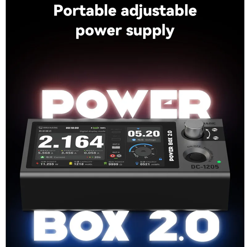 MECHANIC POWER BOX 2.0 DC-1205 Portable Adjustable Power 12V5A Output Built-in Battery Power For Mobile Phone Repair Tools