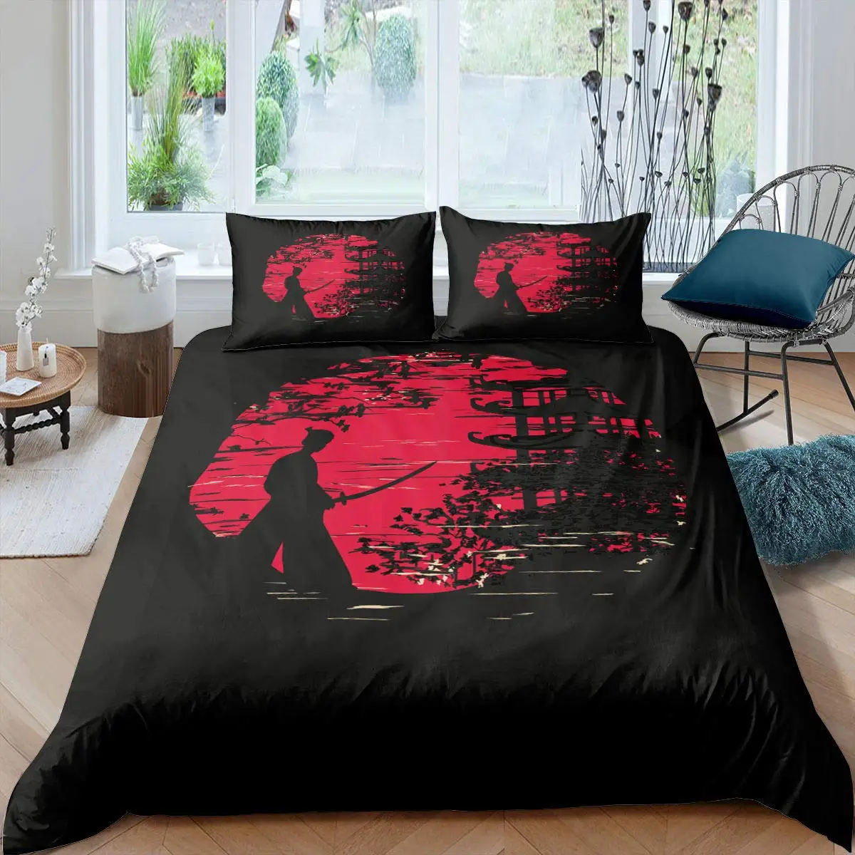 

Samurai Duvet Cover Set Sunset Japanese Samurai Quilt Cover Scenery Silhouette Comforter Cover King Size 2/3pcs Twin Bedding Set