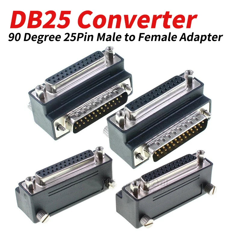 Parallel DB25 Male to Female Elbow with Screw Converter 90 Degree LPT/AES/EBU Head Joint D-SUB 25Pin RS232 Connector Adapter