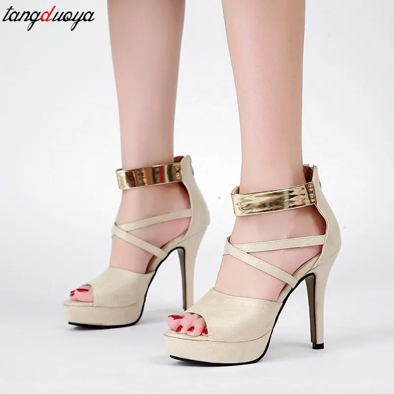 Fashion Peep Toe ankle Buckle Women Sandals 2024 Summer new sexy Black Platform High Heels Elegant Party Ladies Bride Shoes