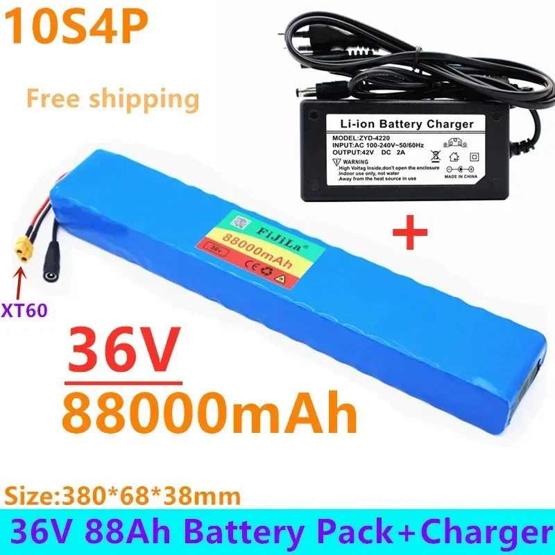 New 18650 battery pack 10s4p 36 V 88AH high power 600 W, suitable for electric bicycle lithium battery with charger sales