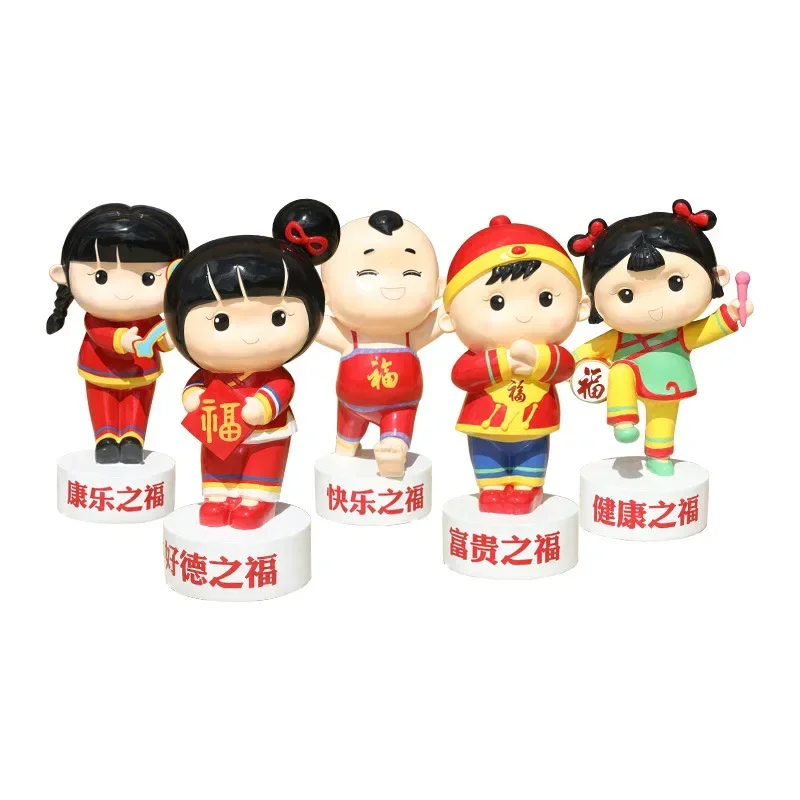 Cartoon character ornament outdoor fiberglass festive wishes doll ornament large shopping mall hotel pedestrian