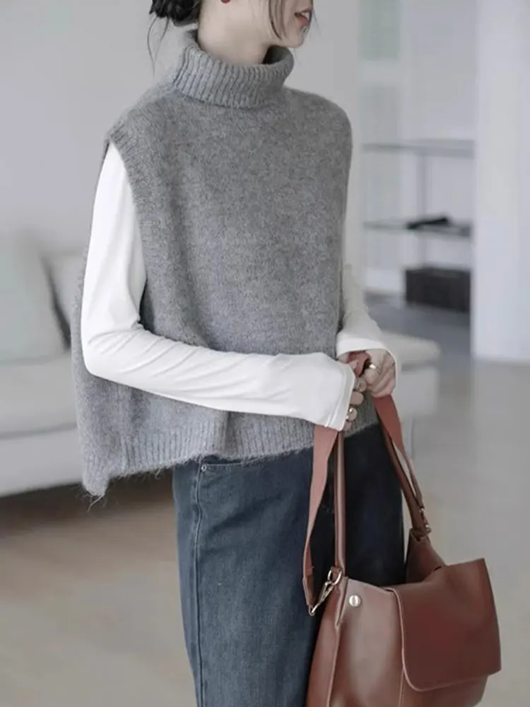 

Fene Knitted Vest Comfortable Loose Svel Casual Wear-for-the-lect Faion-forward Thin-looking Women's Top