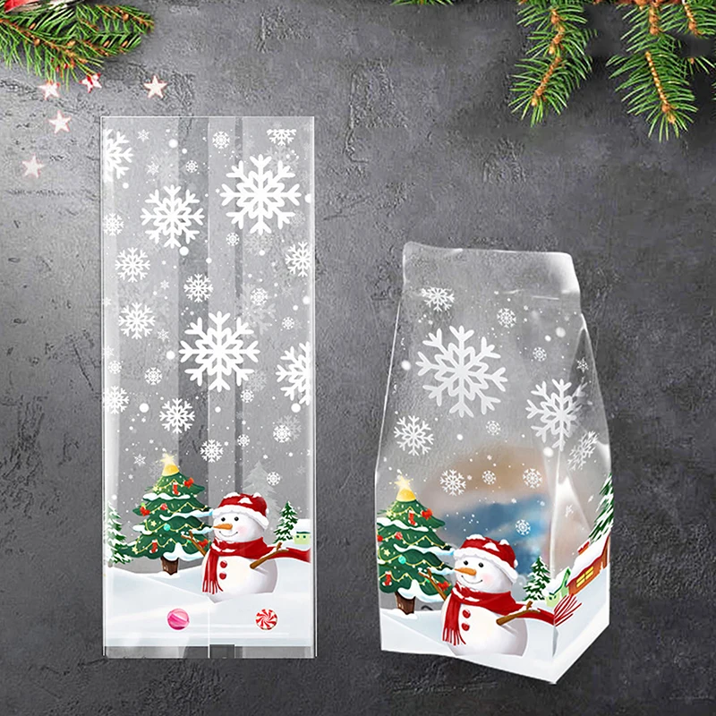 50 Stuks Kerst Leuke Sneeuwpop Plastic Geschenken Zakken Snoep Cookie Bakken Verpakking Zak Vrolijke Decoratie Voor Nieuwjaar 2025