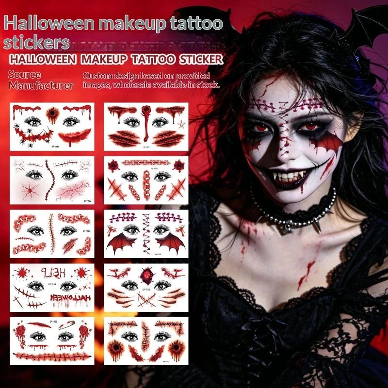 10 Sheets Realistic Scar Tattoos - Waterproof Fake Bloody Wound Stickers For Halloween Cosplay Face & Body Makeup Adults​​
