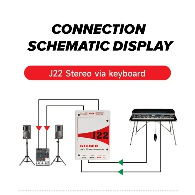 Dla GAZ-J22 Profesjonalny dwukanałowy zasilacz stereo 48 V Phantom Aktywne bezpośrednie złącze Audio DI Box