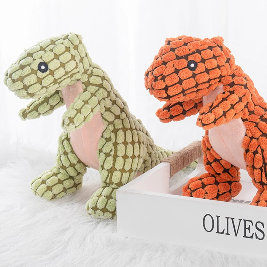 Fun Pet Toy Dinosaur Shape Corduroy Chew Toy Dogs Puppy Squeaker Squeaky Plush Molar Dog Toy Pet Training Dog Accessories