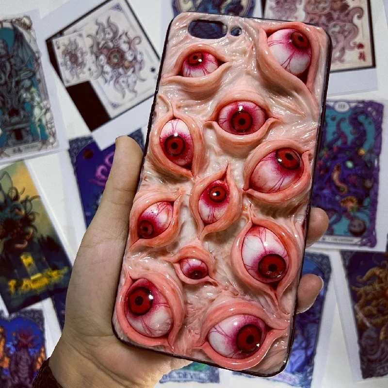 

4094 Original 3D Handmade Mobile Phone Cthulhu Eye Simulation Skin Dark Horror Mobile Phone Case Custom Christmas Halloween Gift