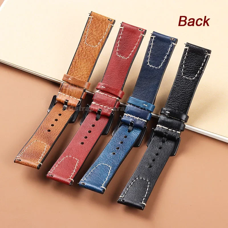18mm 20mm 22mm Leather Strap Vintage Cowhide Watchband Quick Release Universal Wristband for Seiko for Rolex Replacement Band