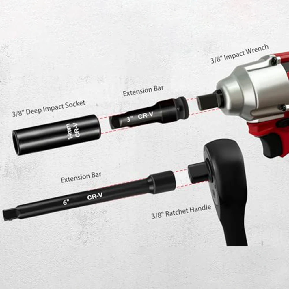 

16 шт., набор головок с приводом 3/8 дюйма, набор метрических глубоких головок, 6-точечные розетки для стали Cr-V с удлинителями, ручные инструменты от 7 до 22 мм
