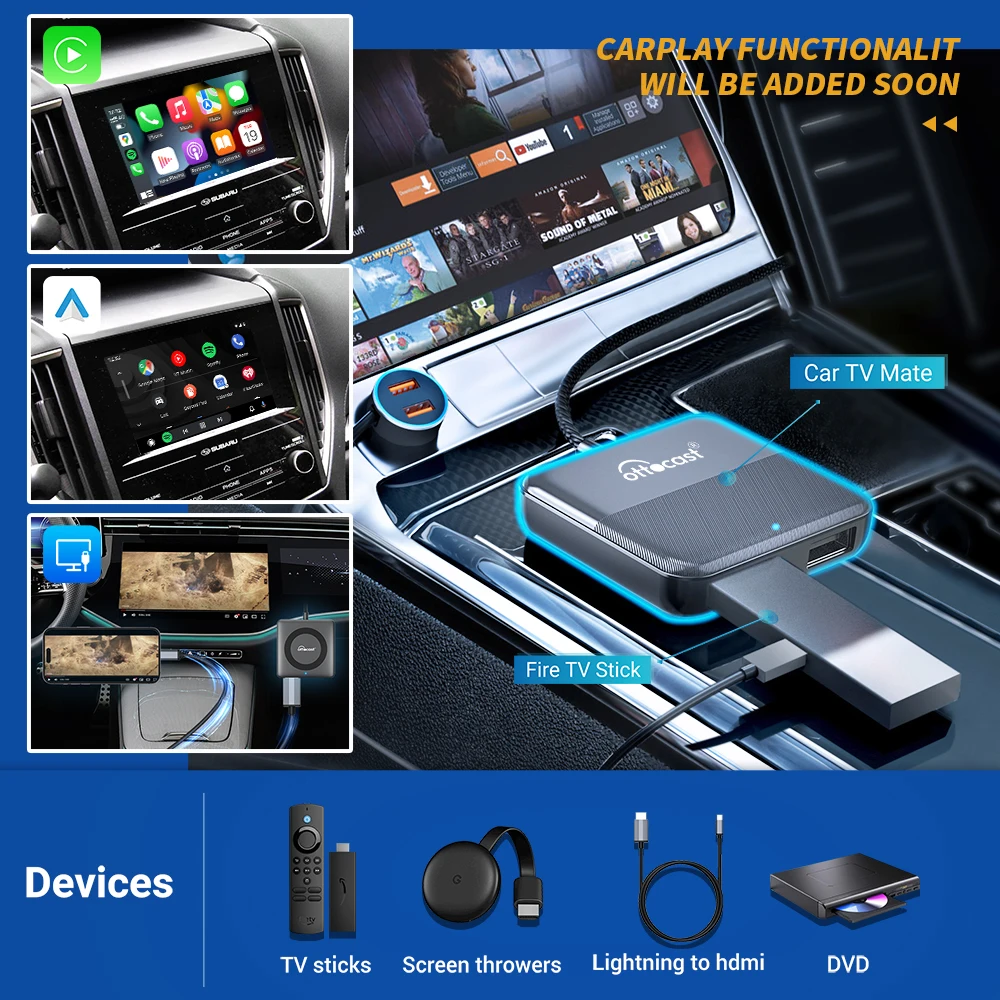 Wireless CarPlay Android Auto Adapter Car TV Mate Pro Max for Fire Google TV Stick Converter for OEM Wired CarPlay Car