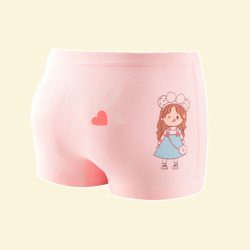 4 Packs Cotton Children Panties Girls Boxer Briefs Pink Cute Cartoon Kids Underwear Panty Antibacterial Breathable Girls Undies