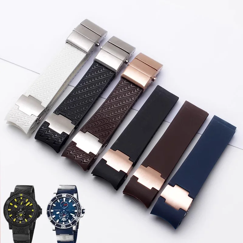 For Ulysse Nardin Silicone Rubber Watch Band 263 DIVER Curved End strap Black Brown Blue 22mm Waterproof belt watch Bracelets