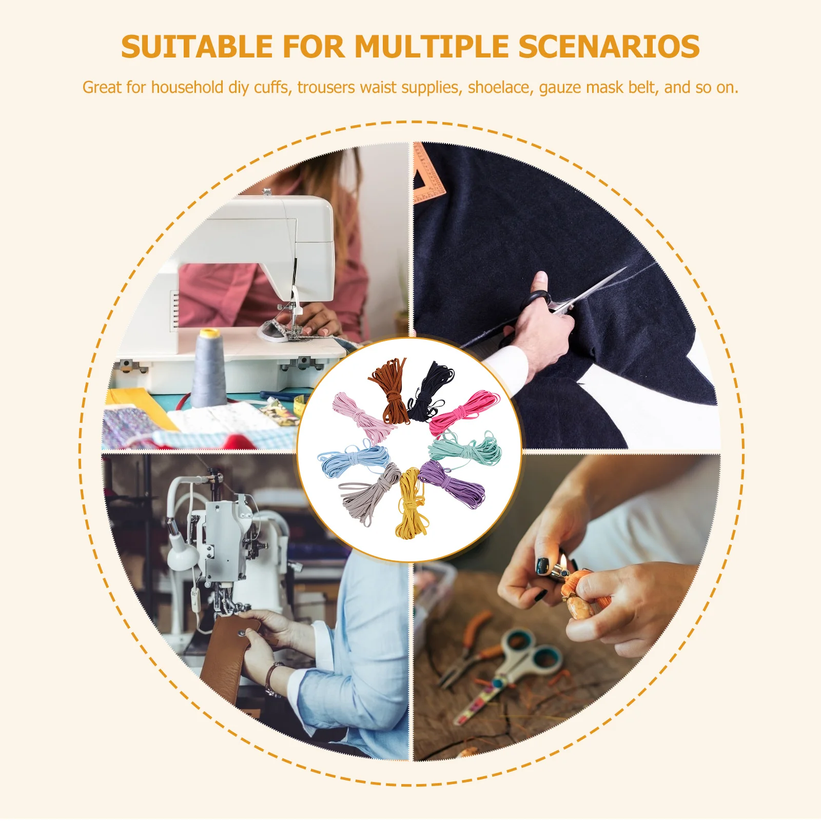 

9pcs Colorful Elastic Bands Craft Supplies For Diy Handmade Projects Sewing Crafting Accessories Nylon Material Durable