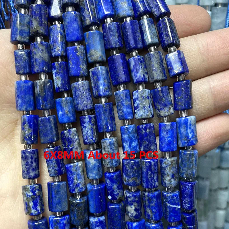 Natürliche Lapislazuli Runde Rohr Facettierte Lose Spacer Stein Perlen Für Schmuck Machen DIY Handgemachte Armbänder Halskette Zubehör