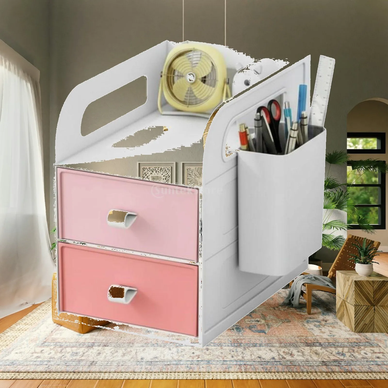 Multi Compartment Desktop Organizer for Office Supplies Plastic Storage Desk Pen Pencil Holder for Home Study Room
