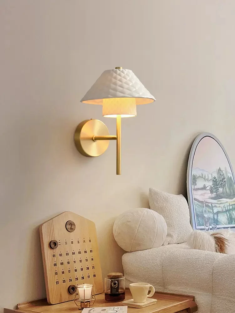 

All Copper White Ceramic Wall Lamp Light Luxury for Living Room Bedroom Bedside Dining Room Balcony Atmosphere Aisle LED Light