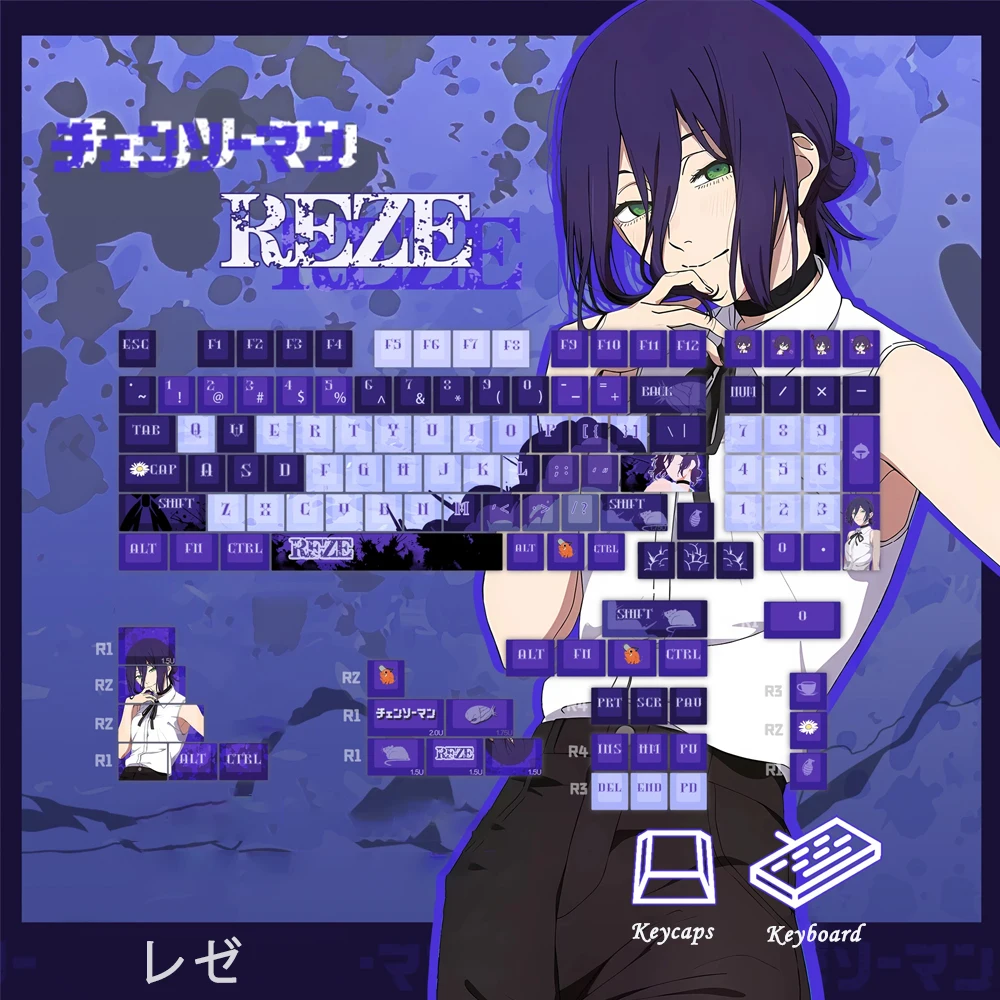 PBT Keycaps Reze Theme Cherry Profile MX Compatible Mechanical Keyboard Accessories For 60% 75% 100% ANSI Layout Durable Gaming