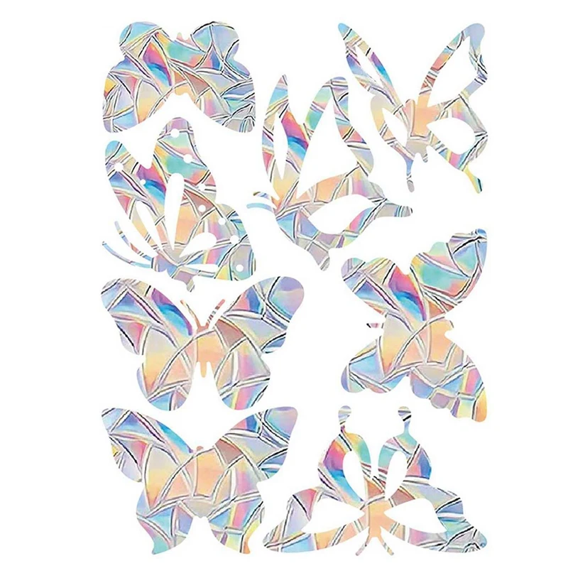 8PCS Butterfly Sun Catcher Window Sticker Set Mushroom Leaf Stained Rainbow Prism Glass Wall Sticker Kit Kids Room Home Decor