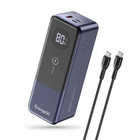 Power bank 100 W/65 W z inteligentnym wyświetlaczem cyfrowym, 1 portem USB i 2 portami USB-C, szybka przenośna ładowarka do laptopa i telefonu