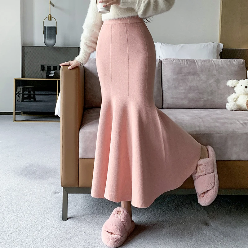 Mermaid Knitted Skirt for Women Slim Fit Fishtail Skirt Thickened Long Woolen Skirt Autumn Winter 2024