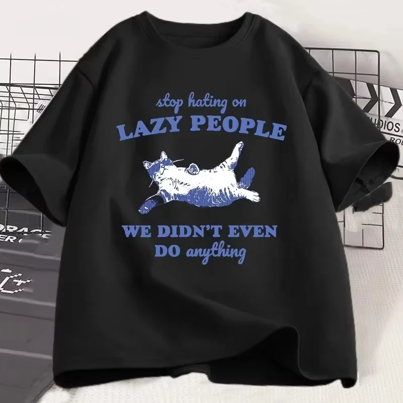 

Футболка с принтом «Не злись на ленивых людей» с котенком, винтажная, с забавными надписями о животных, для мужчин и женщин, модная летняя футболка