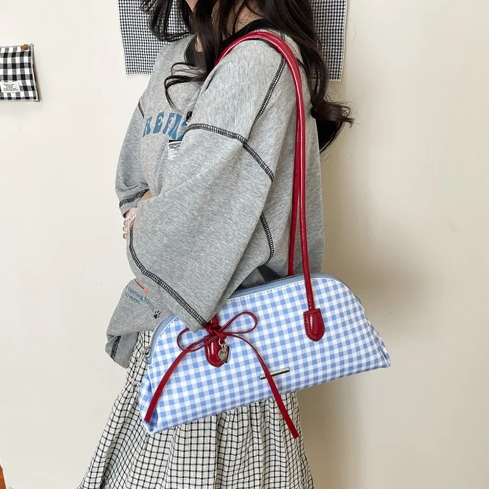 الموضة الكورية نمط منقوشة تحت الإبط حزمة الحلو Bowknot عادية بوسطن حقيبة كتف بلون بولي Leather جلد المرأة حقيبة يد هدية