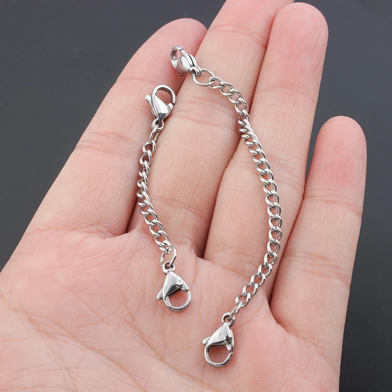 5Pcs Stainless Steel Extension Chain Two End Lobster Clasp Tail Connector For DIY Necklace Bracelet Jewelry Making Accessories