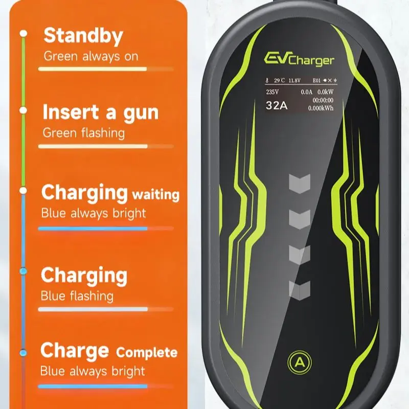 Portable Type2 Electric Vehicle Charger Fast Charging Adapter 3.5KW 16A 7KW 32A for EV Cars Compact Design for Easy Use