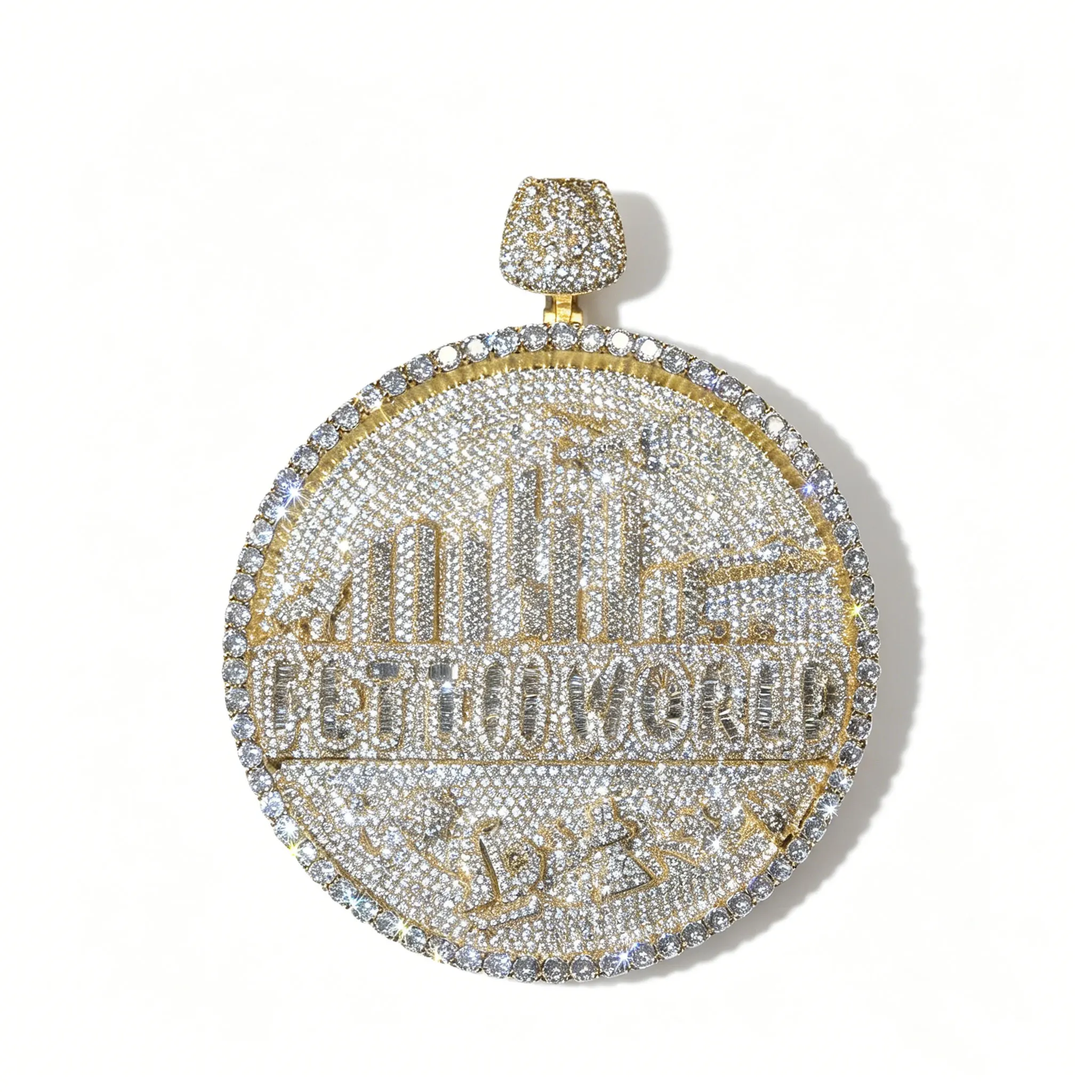 LYEE CYEE Luxury Full Diamond Two Color ASTROWORLD City Hip Hop Letter Pendant Necklace Round Cut Rap Singer Pendant Men and Women Fashion Street Party Gift Decorations Birthday Gifts Valentine's Day Gifts Unique Jewelry