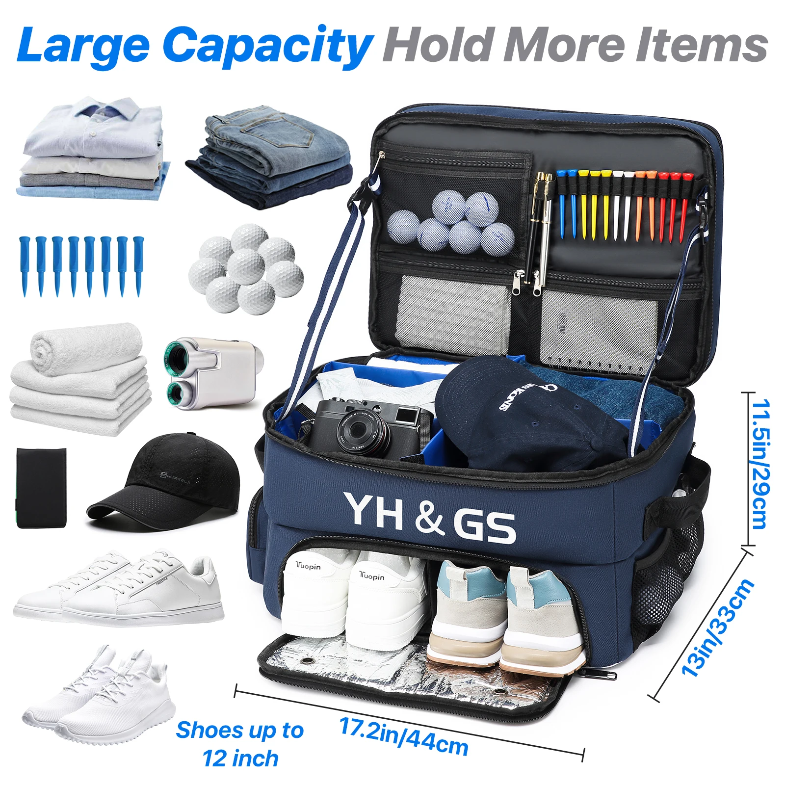 Golf Trunk Organizer Collapsible Golf Shoe Bags with Separate Ventilated Compartment Car Golf Locker for Balls,Tees, Clothes