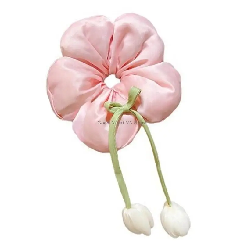 Elástico flor cabelo scrunchie para crianças meninas elástico tecido arcos rabo cavalo titular laço cabelo suave para o