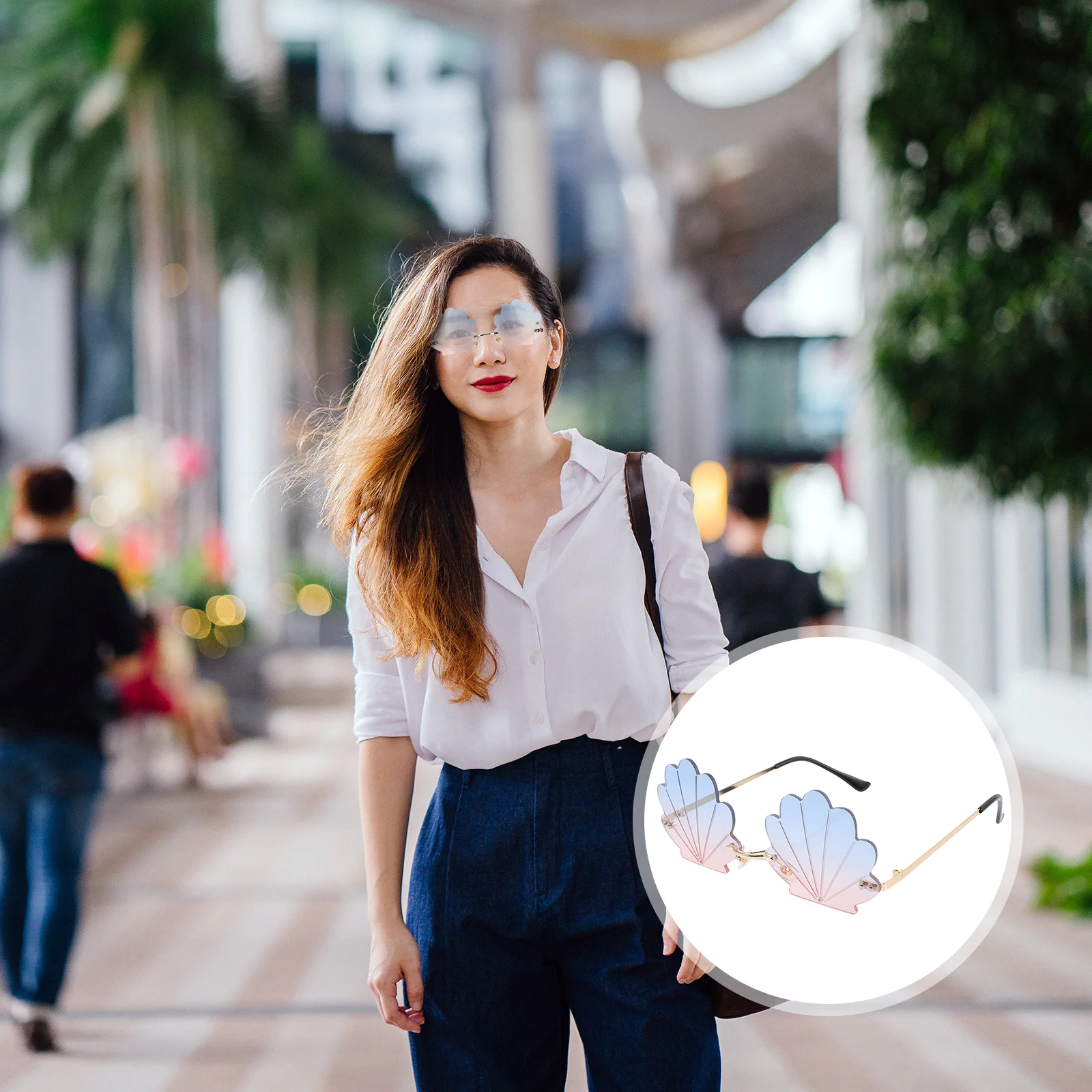 

Seashell Sunglasses Rimless Gold Frame Fun Sunglasses for Women Party Favors Cool Frameless Colored Glasses Fun Glasses