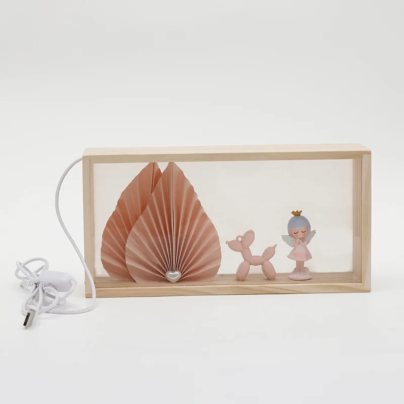 크리 에이 티브 밤 빛 단단한 나무 풍선 개 Led 램프 상자 홈 인테리어