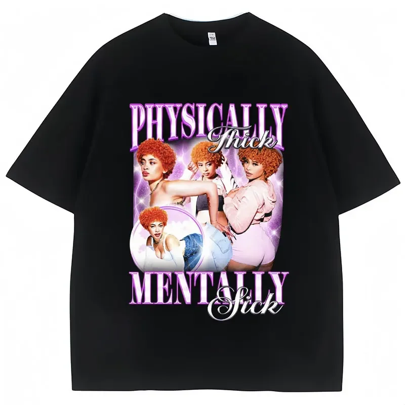 Rapper Ice Spice Vintage Style T-Shirt Physically Thick Mentally Sick Funny Fashion T Shirts Hip Hop Casual Loose Men Women Tees