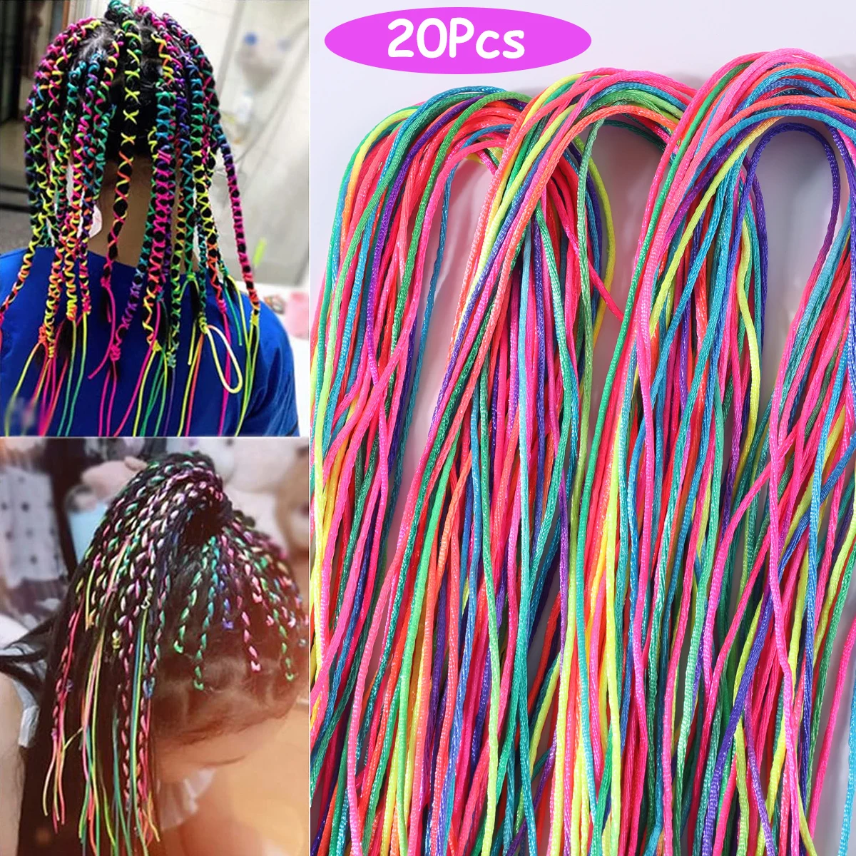 30Pcs Colorful Girls Hair Braids Rope Strands for African Braids 90CM Girls DIY Ponytail braids Women Styling Hair Accessories