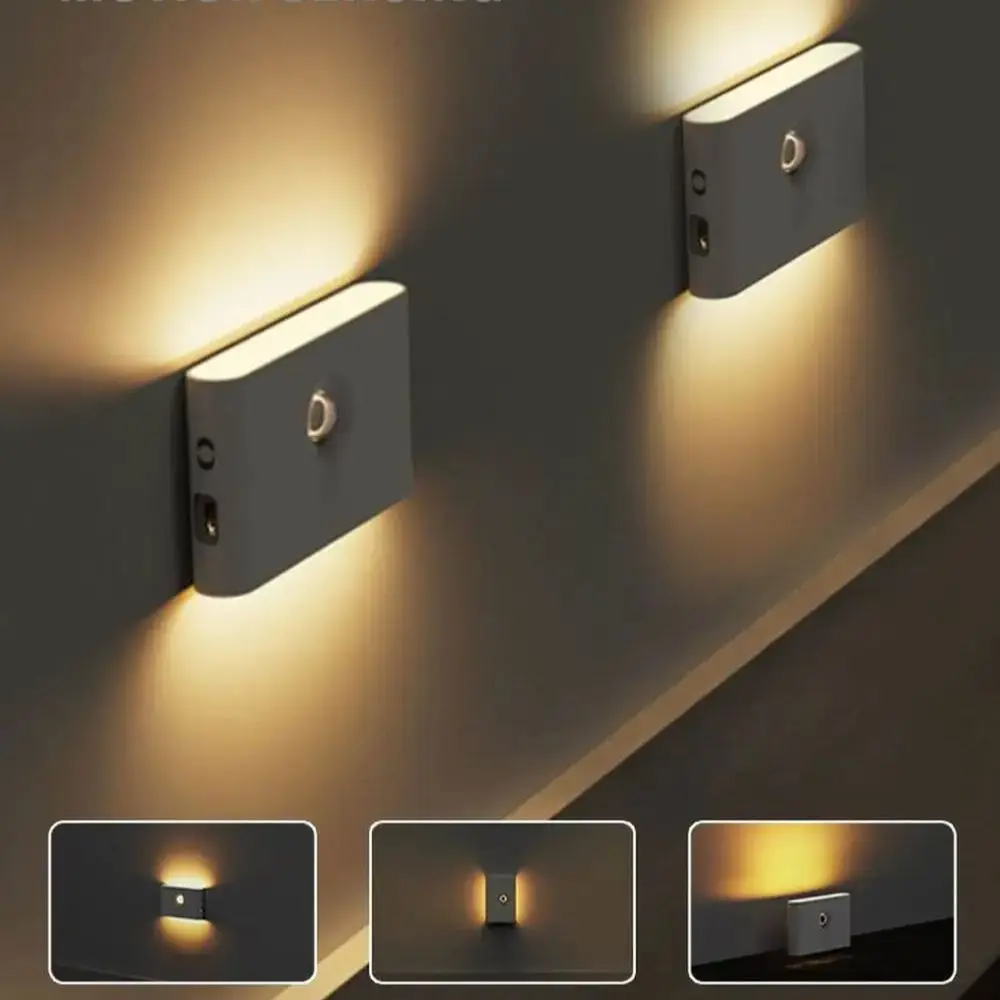 Luces LED nocturnas con Sensor de movimiento, lámpara de pared de atracción magnética recargable tipo C, 2000K, 0,2 W, para dormitorio, escalera, inodoro