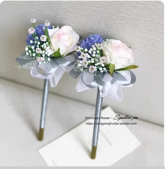 Wedding sign-in pen creative business pen graduation ceremony signature pen white rose artificial flower wedding ceremony Teache