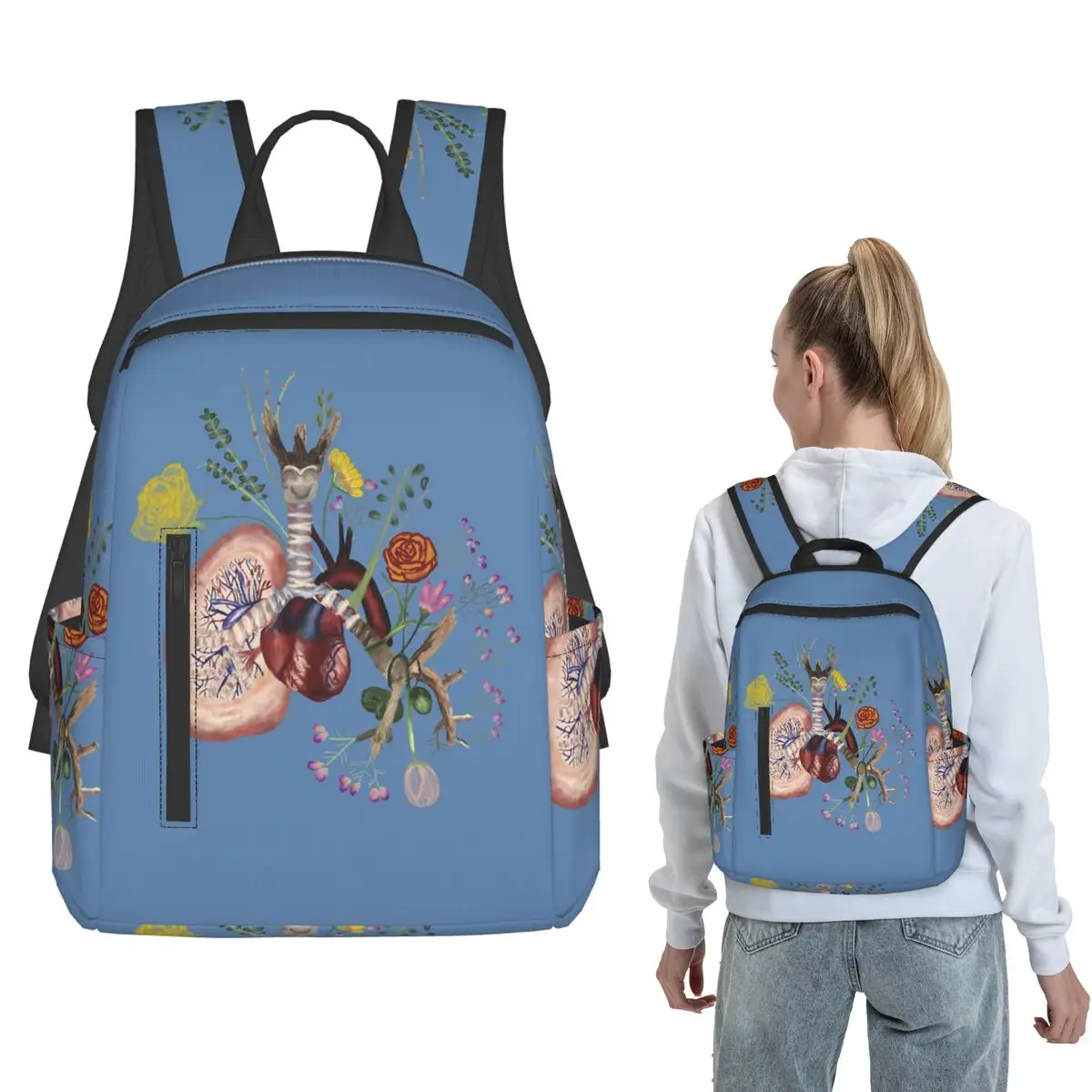 

Anatomical Lungs And Flowers Backpack Large Capacity Boys Girls BookBag School Bag Shoulder Bags for Men Women