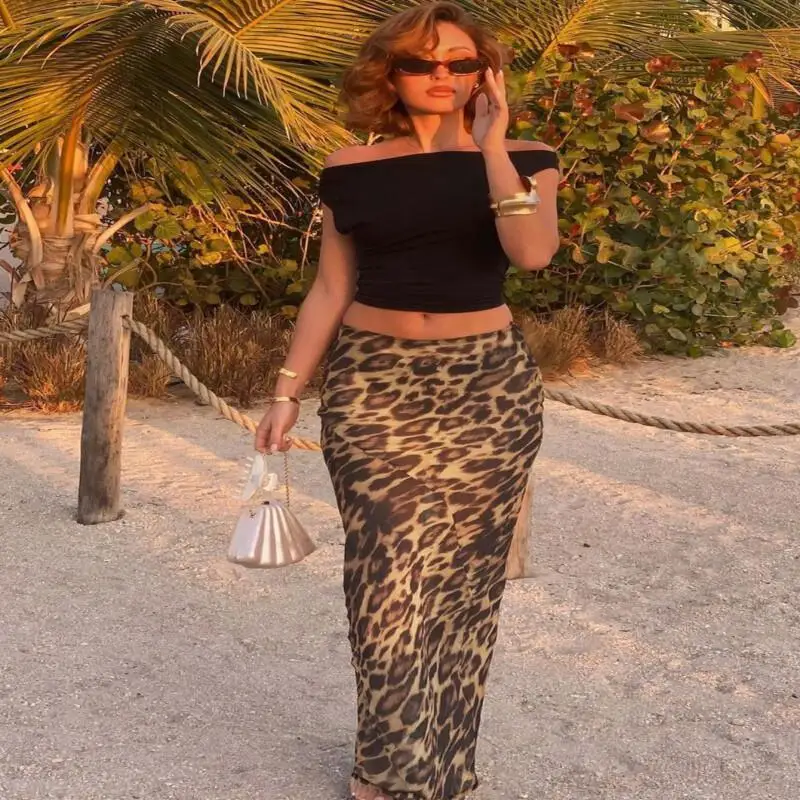 

Kawaii модная сексуальная юбка для девочек с леопардовым принтом, весенне-летняя коллекция, повседневная женская одежда с героями мультфильмов, женское длинное платье, модное