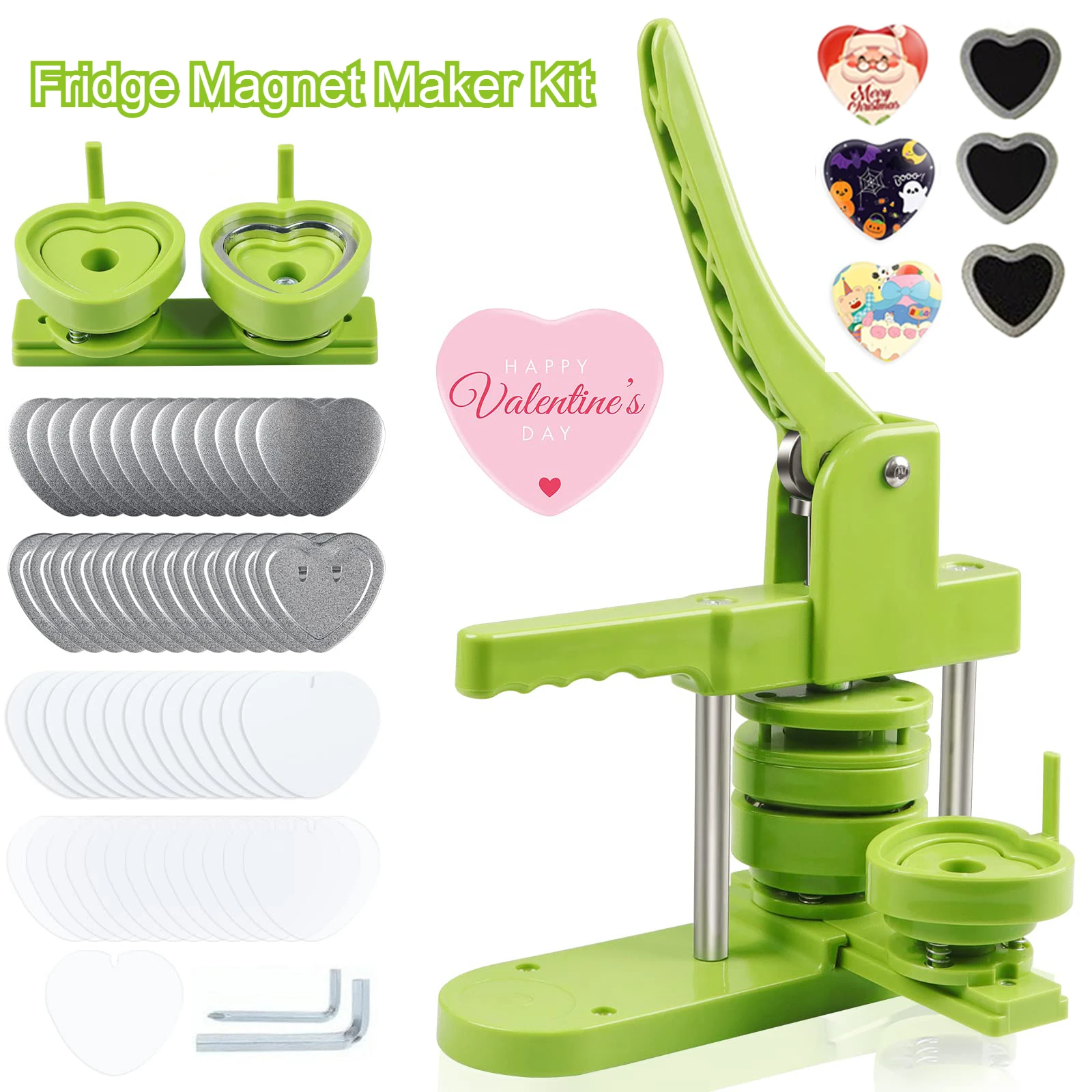 

Heart Button Maker Machine Replaceable Badge-Model DIY Christmas Fridge Magnets Pin Maker Kit Badge Press with 100PCS Supplies