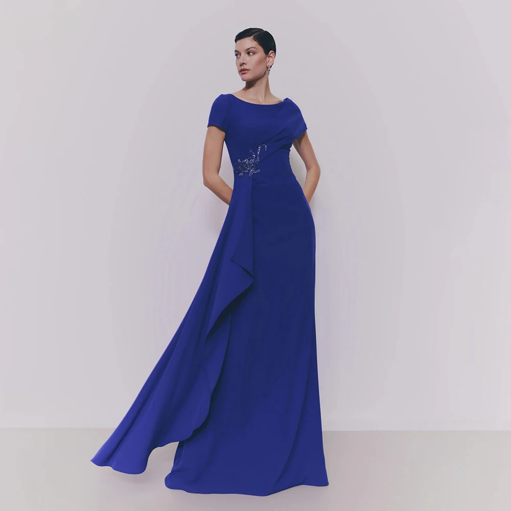 Women's Formal Evening Gowns Elegant Round Neck Evening Dresses Ruffles Appliques A-line Cocktail Party Formal Dresses for Women