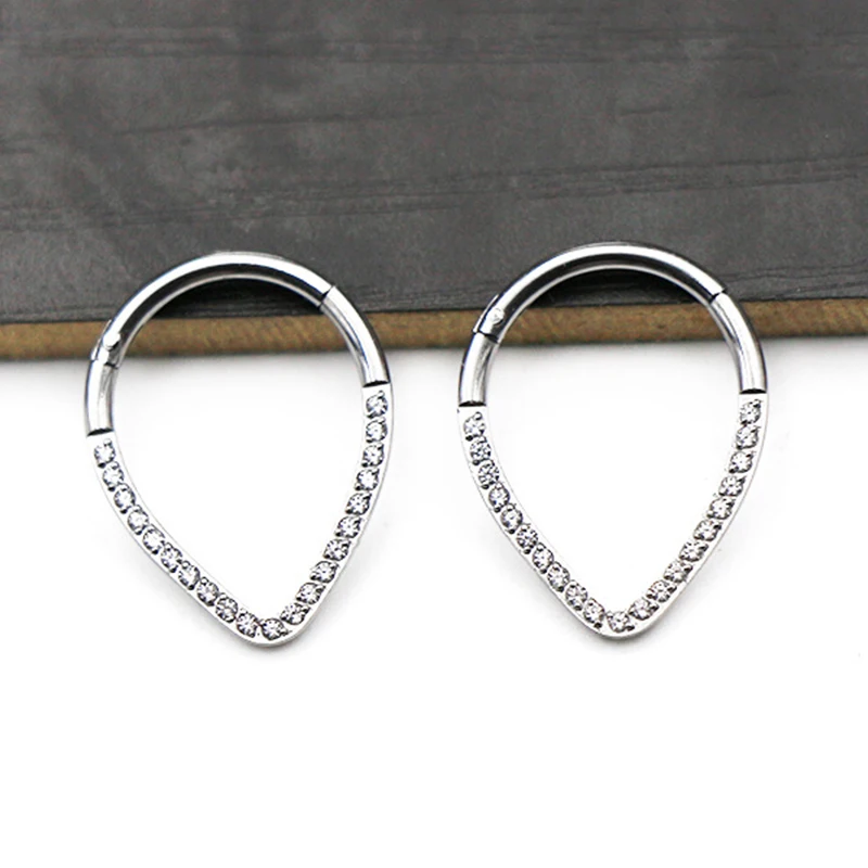 1PC G23 Titanium Hoop CZ Heart Septum Helix Piercing Nose Rings Tragus Cartilage Hinged Segment Earrings Perforated Jewelry gift