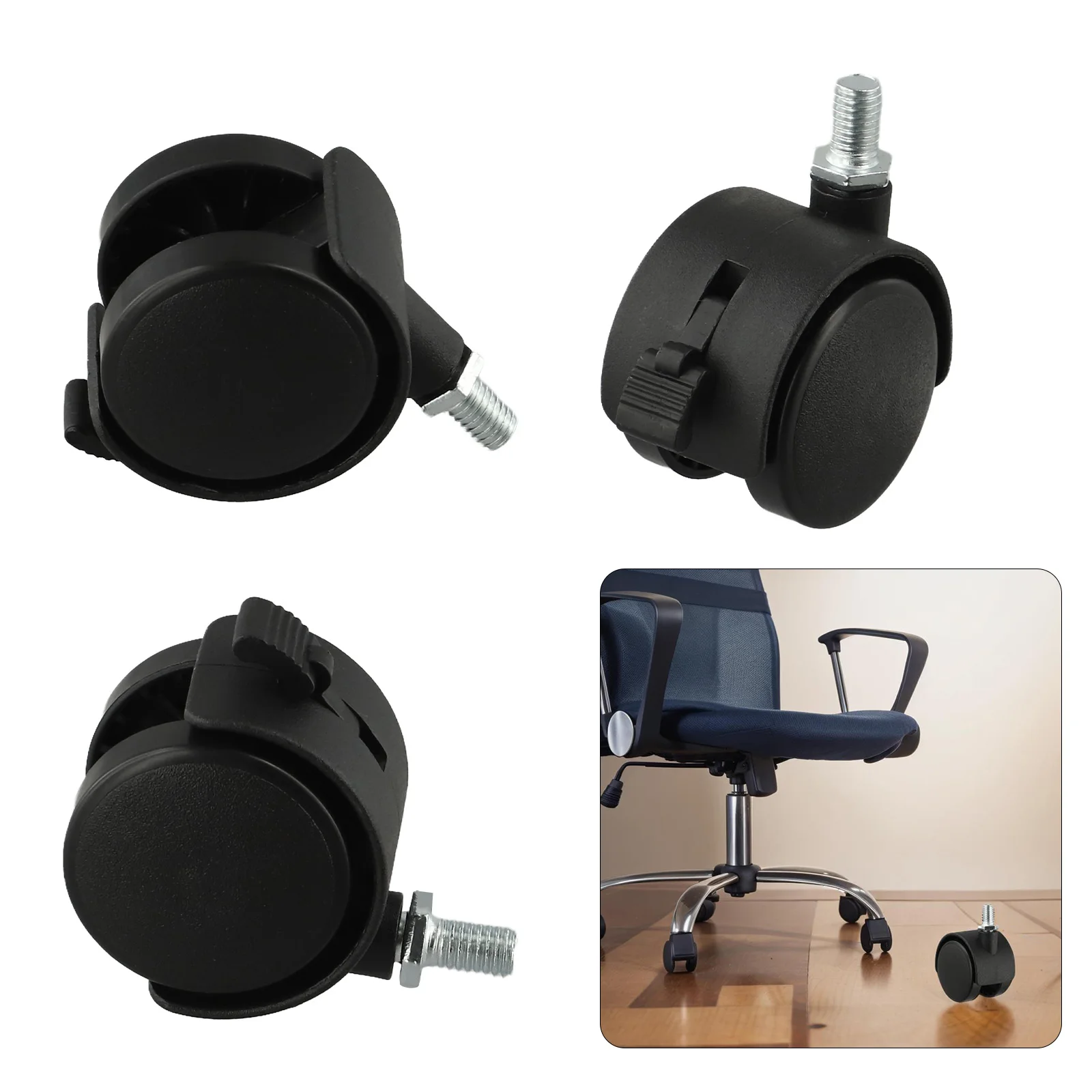 Rodas duplas para móveis, 40x30mm, rodízio giratório de 360 graus, rodas industriais, roda silenciosa, conector de haste rosqueada